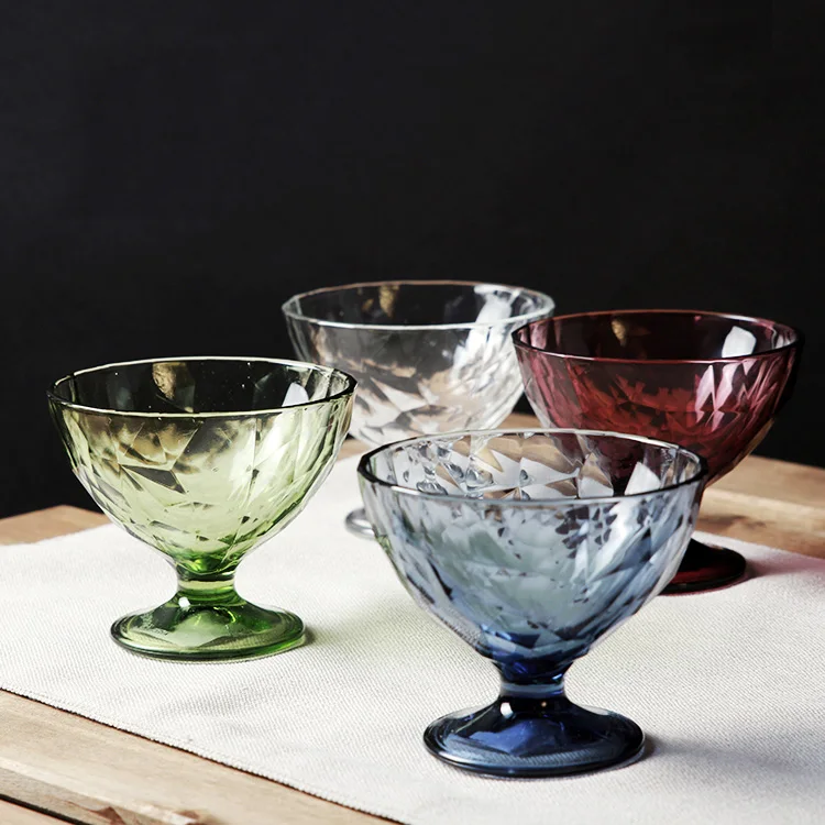 

Diamond Glass Made In Italy Cute Glasses Cup Creative Glassware Ice Cream Shot Glass Ice-cream Round Engraving Blue Green Purple