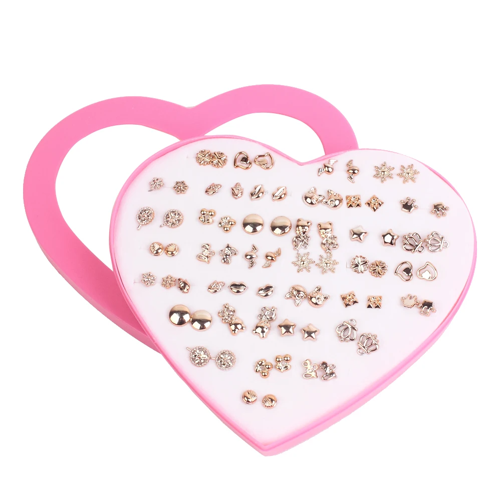 36 пар/лот, маленькие акриловые серьги-гвоздики для женщин и девочек, комплекты для девочек и детей, золотые мини-серьга в форме сердца и звезды с коробкой