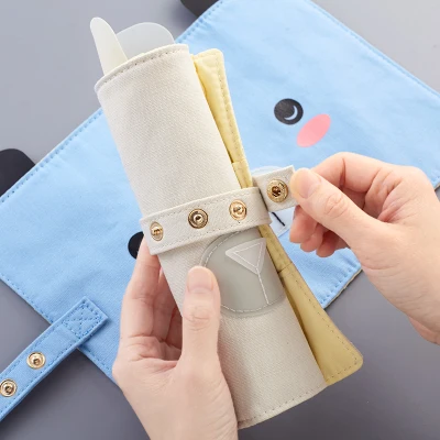 

Korean Cute Roll Up Pencil Bag Canvas Pen Bag Kawaii Roll Pencil Pouch For Girls