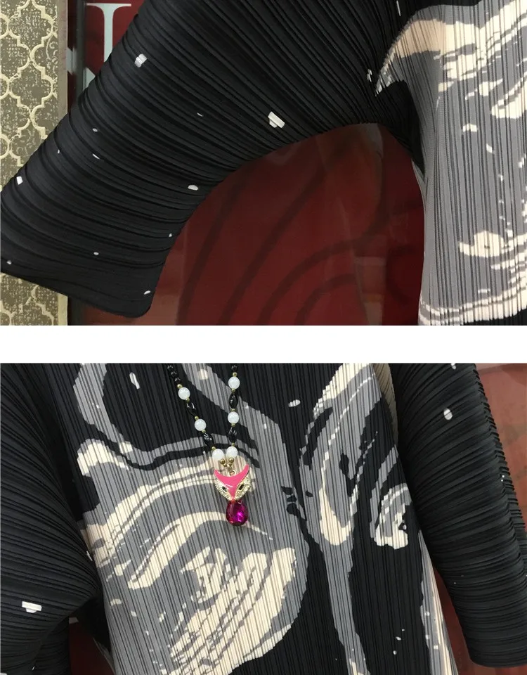 Changpleat Весенние новые свободные платья с принтом Miyak Плиссированное модное платье большого размера с круглым вырезом и рукавами летучая мышь большое эластичное платье D908