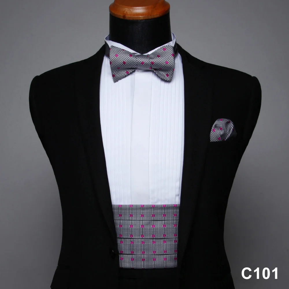 

Men's Formal Cummerbund & Pocket square& Various Colors and Patterns Bow tie Set #C1