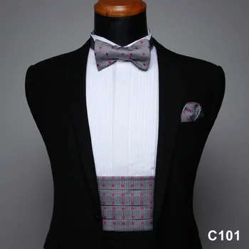 

Men's Formal Cummerbund & Pocket square& Various Colors and Patterns Bow tie Set #C1