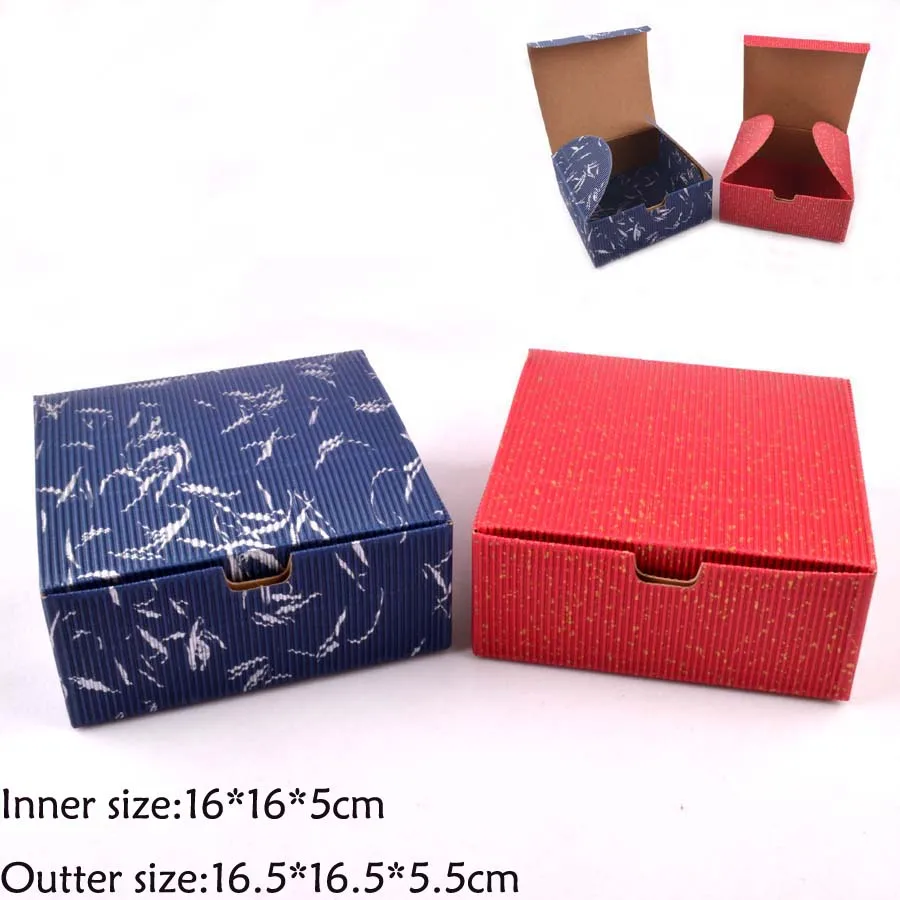 

25PCS 16*16*5CM Candy/Cosmetic/Jewerly Red Blue color Corrugated paper box with lid, handmade gift boxes,Essential oil /soap box