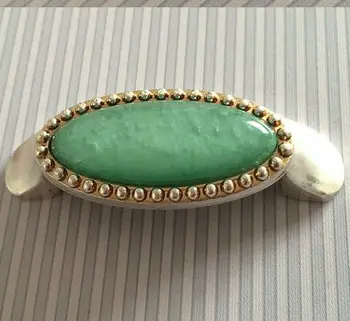 

2.5" fashion Dresser Drawer Handle Antique Silver gem stone Green Kitchen Cabinet pulls Furniture Hardware 64 mm