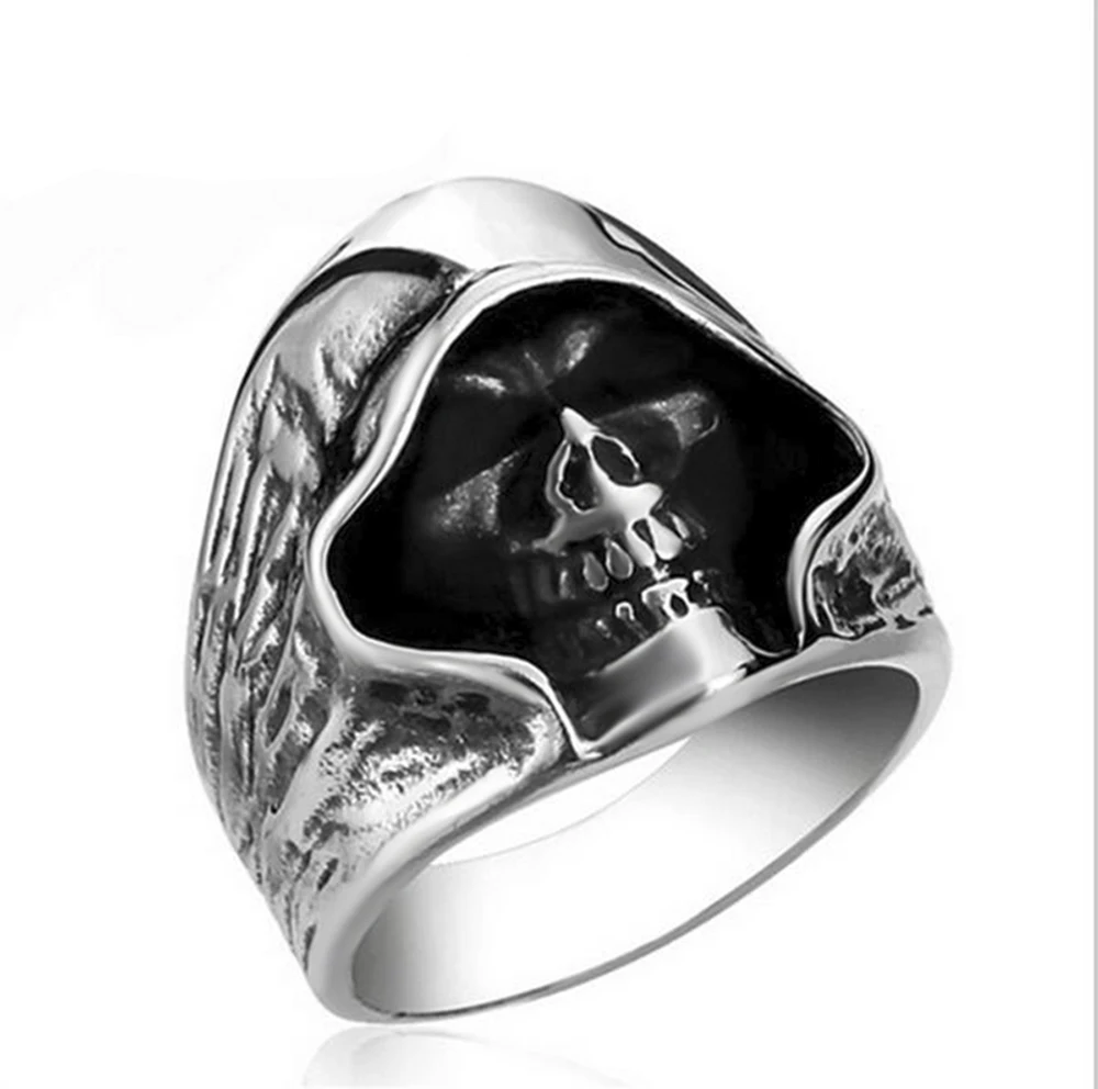 

Men's Gothic Biker Vintage Grim Reaper Silver 316L Stainless Steel Skull Ring Fashion Jewelry