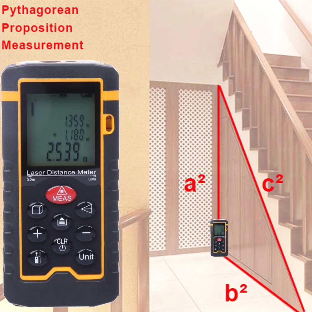 

9-Key 80M/262ft. Digital Laser Rangefinder Laser Distance Meter Range Finder Area Volume Measurement with Angle Indication