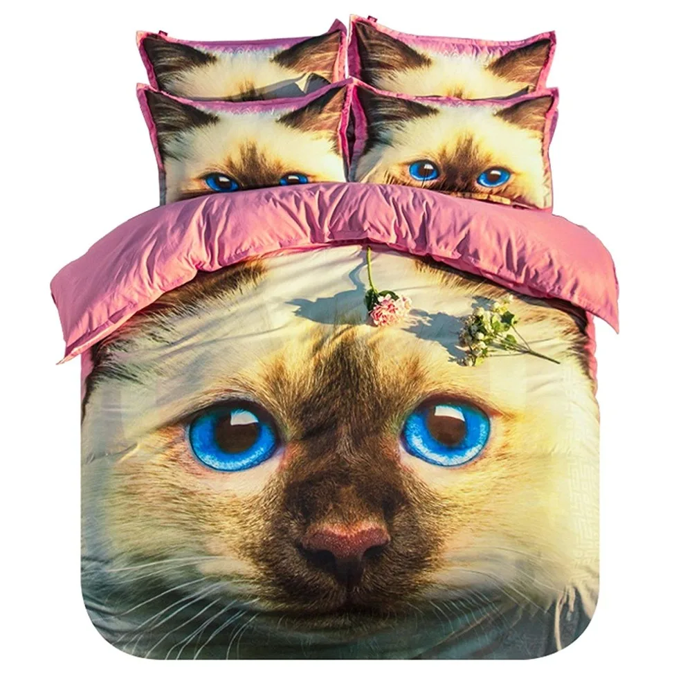 

Home Textile 3d Design Cat Bedding Set Cartoon Cute Animals Quilt Cover Polyester 3/4pcs Flat Sheet