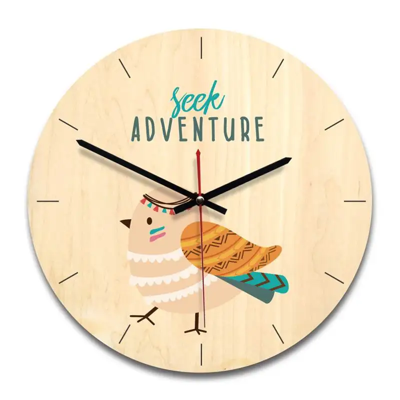 Retro Creative Cartoon Wall Clock 11inch European Minimalist Wooden Decorative Clock Animal,cat,lion,Kids Wall Clock Home Decor - Цвет: WPC004e