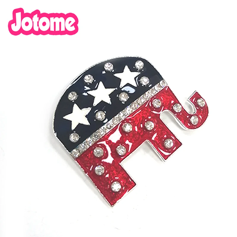

100pcs/lot Fashion free shipping Rhinestone enamel USA American Republican flag Elephant Patriotism Brooch Pin for gift