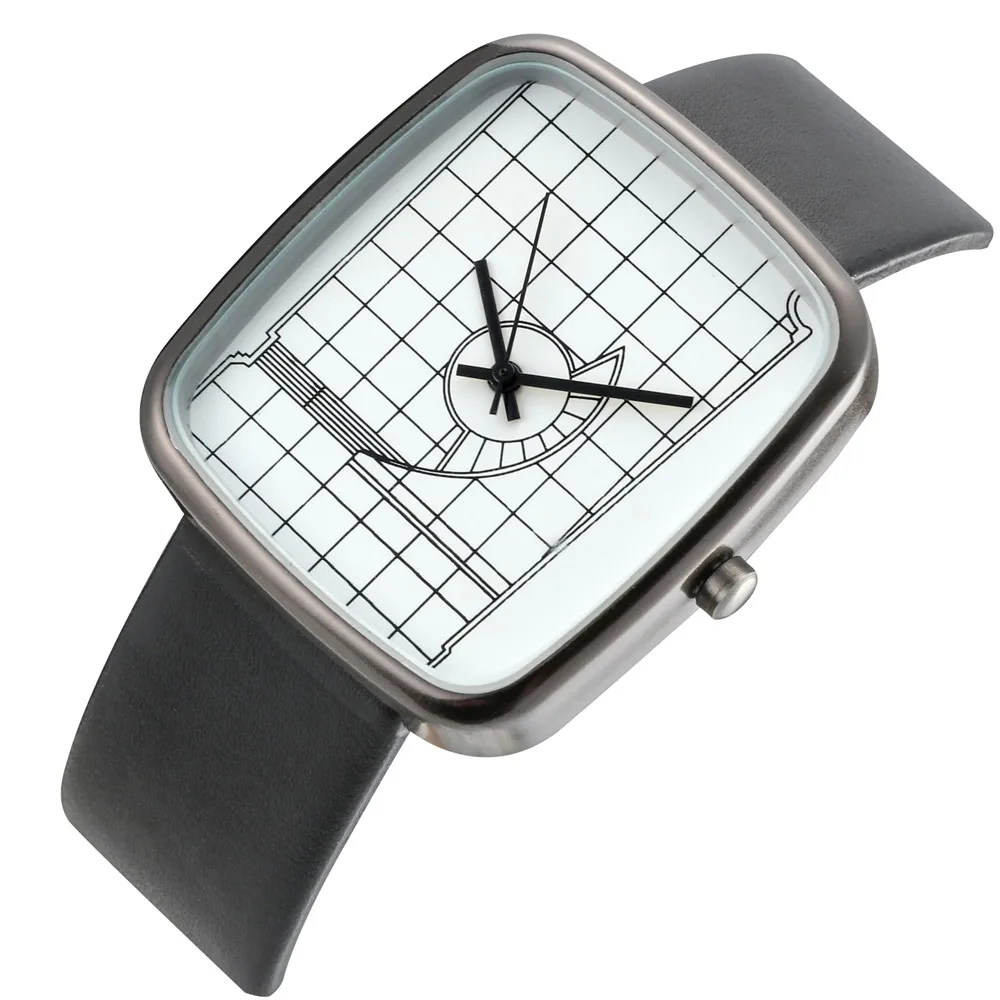 Женские модные часы с кожаным ремешком, аналоговые кварцевые круглые наручные часы, женские часы с геометрическим узором dames horloges