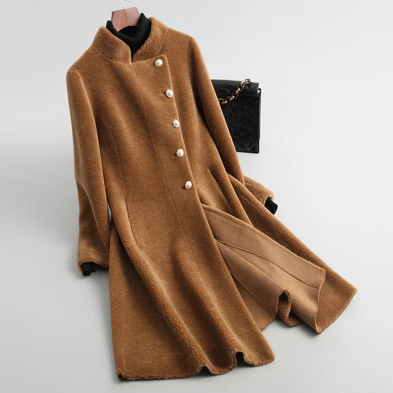 Moutons Beige camel Survêtement Laine Femelle 2018 noir Réel Wyq2046 Veste Stand Long Ayunsue Fourrure Manteau Manteaux Vestes Tonte Femmes Des De Collier Hiver tnRYxUqB