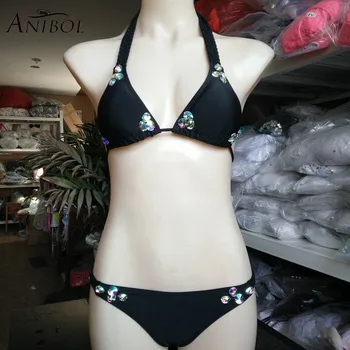 

Anibol 2017 Luxury Rhinestone Sexy Bikini Crystal Diamond Women Swimwear Halter Triangle Swimsuit Brazilian Bathing Suit Girls