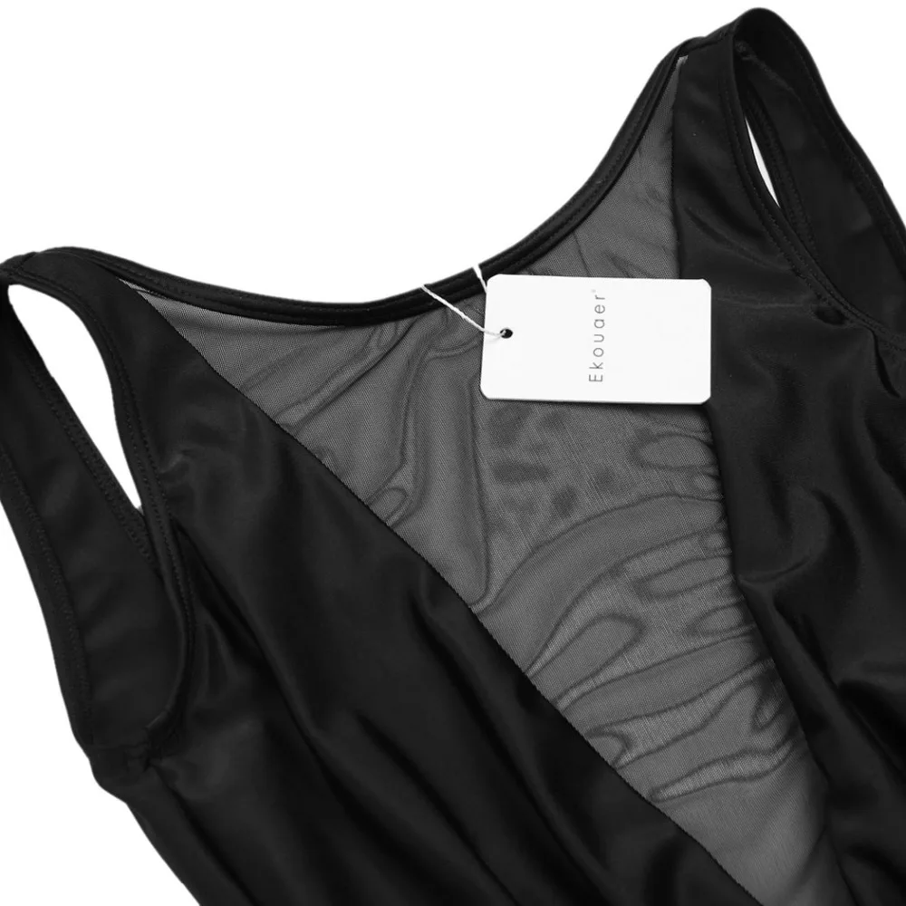 Ekouaer Women Sexy Deep V Neck One Piece Swimsuit High Waist Sheer Mesh