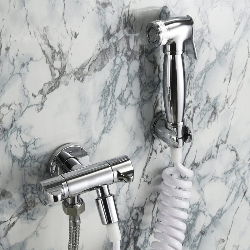 New Arrival Solid Brass Chrome Bidet Toilet Faucet Shower Portable Bidet Sprayer Single Cold  WC Bidets Faucets With Hose