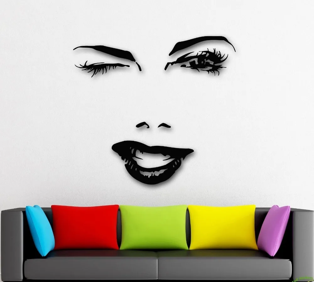 

Wall Stickers Vinyl Decal Beautiful Woman Face Winks Sexy Lips Girl