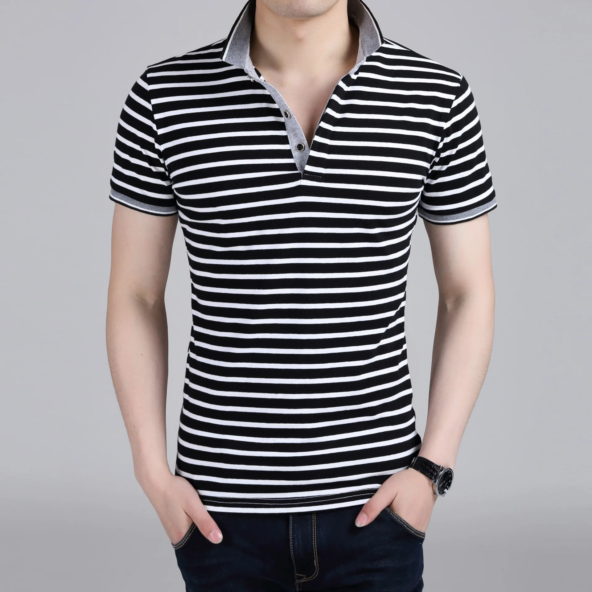 Новая модная летняя стильная короткая рубашка мужская повседневная хлопковая рубашка в полоску с коротким рукавом Размер XL