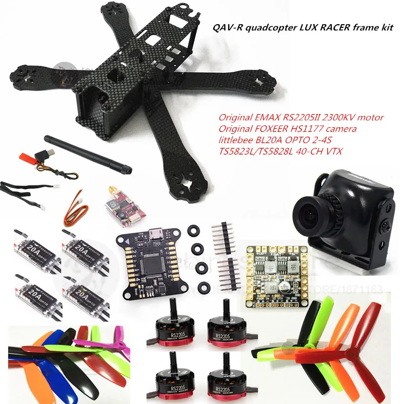 

DIY FPV mini drone QAV-R quadcopter 4x2x2 frame kit EMAX RS2205 + littlebee BL20A ESC + LUX RACER FC +HS1177 + TS5823L/TS5828L