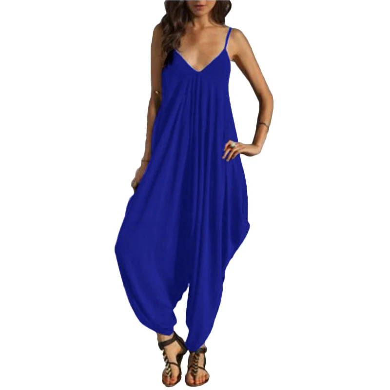 

New Fashion Women Sexy Deep V-neck Backless Strap Jumpsuit Ladies Loose Summer Beach Harem Jumpsuits Romper Playsuit Pants wz011