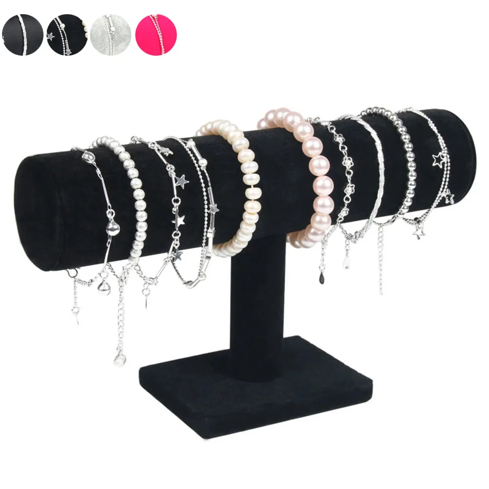 

Hot Portable Velvet/PU Leather Bracelet Bangle Necklace Display Stand Holder Watch Jewelry Organizer T-Bar Rack SMA66