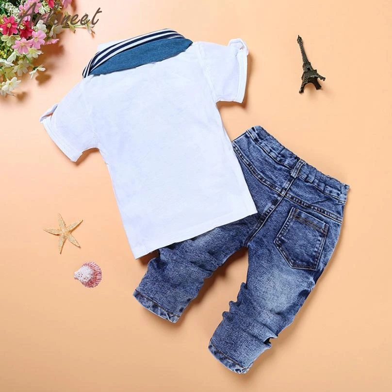 ARLONEET комплект одежды для маленьких мальчиков, 1 комплект, Детская футболка с короткими рукавами для маленьких мальчиков топы+ шарф+ брюки, комплекты одежды, E30 Jan12