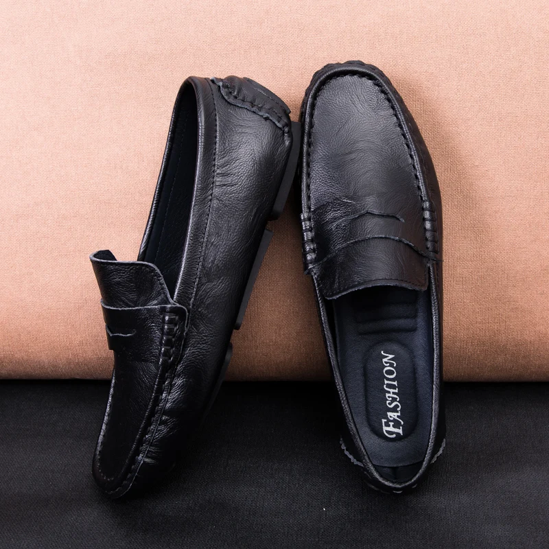 

Men Doug Shoes Genuine Leather Casual British Black Breathable Soft Shoes Mens Loafers