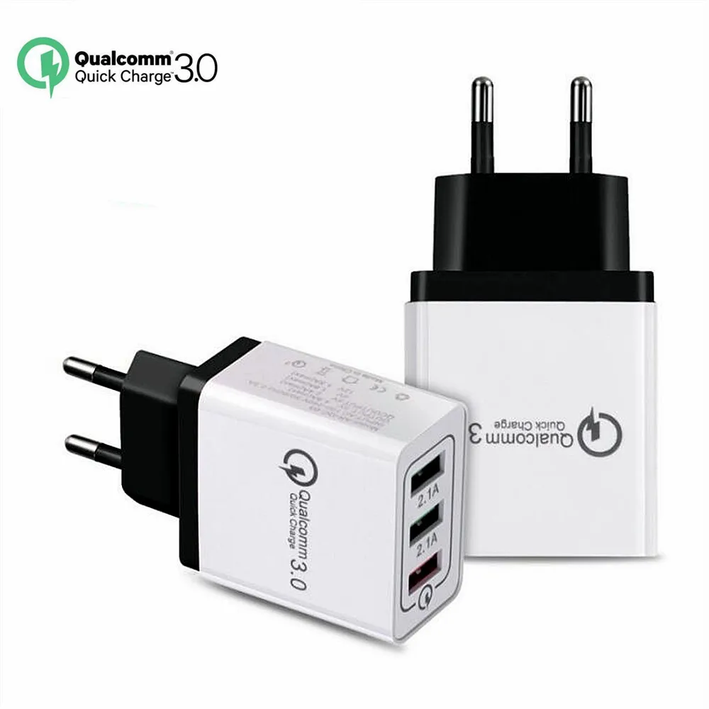 

3 Ports Quick Charger QC 3.0 USB Phone Charger Fast Charger EU/US Plug Mobile Phone Charger for iphone 6 6s for Samsung S6 S8 S9