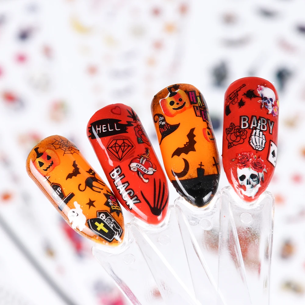 1 лист Хэллоуин Слайдеры для ногтей Череп кости 3D дизайн ногтей наклейки цветы Дизайн Клей украшения инструмент CHCA338-346