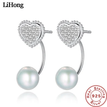 

Natural Pearl Earrings 100% 925 Sterling Silver Stud Earrings AAA Zircon Crystal Heart Earrings Women Jewelry