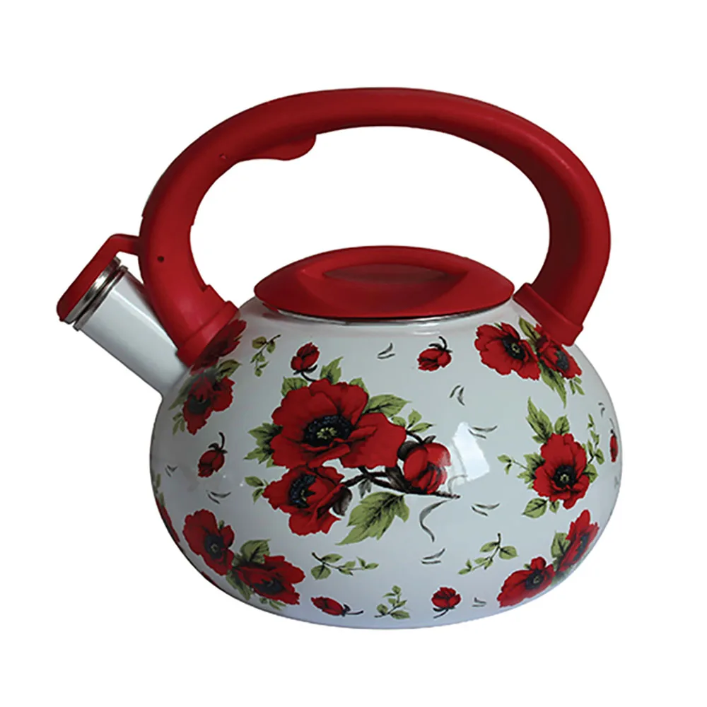 

3.5L Carbon Steel Enamel Whistling Kettle Ergonomic bakelite handle Tea Pot Ring Kettle with Induction Bottom