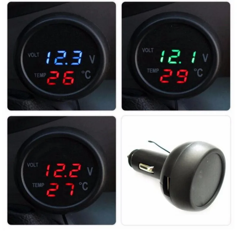12 В/24 В Цифровой светодиодный автомобиль термометр USB Автомобильное зарядное устройствo 3 в 1 три в одном 3 функции сигареты вольтметр метр