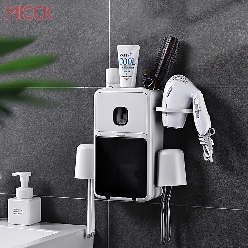 

MICCK Automatic Toothpaste Dispenser Dust-proof Toothbrush Holder Wall Mount Stand Bathroom Accessories Set Bathroom Storage