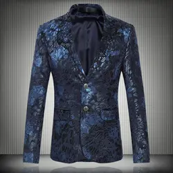 Плюс размеры M-6XL мужские Цветочный костюм Блейзер бар, пиджак куртки Роскошные Slim Fit более однобортный мужской пиджак