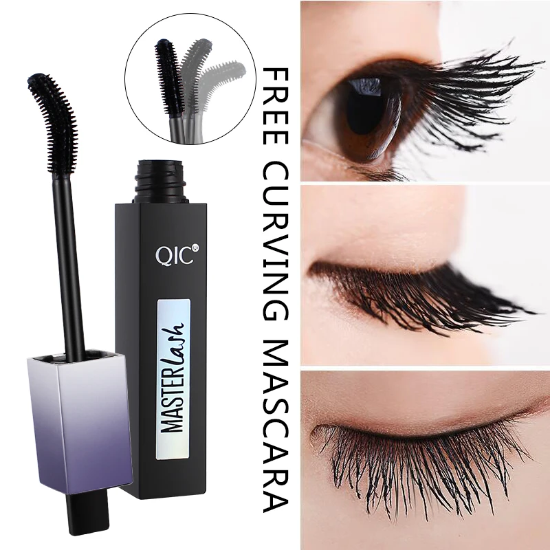 

QIC wide angle mascara soft silicon brush head waterproof long lasting Thick curling lengthening black 4D fiber mascara Q803