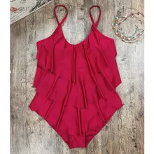 NODELAY, сдельный купальник, сексуальный, высокая талия, купальник для женщин, с оборками, размера плюс, купальник, пляжная одежда, монокини, купальник, красный