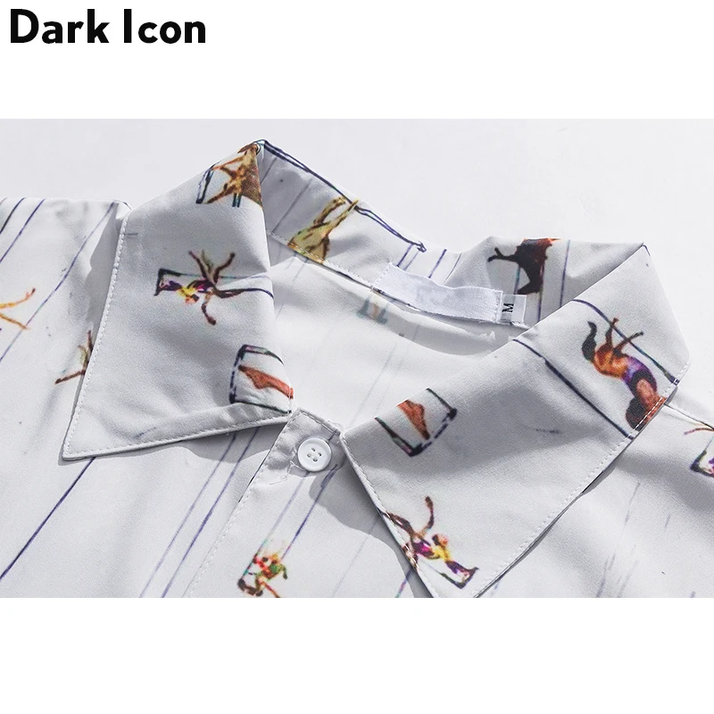 الظلام أيقونة بدوره إلى أسفل طوق قمصان قصيرة الأكمام قمصان المتضخم قمصان للرجال 2019 الصيف الشاطئ قمصان الرجال