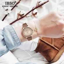 IBSO бренд 8 мм ультратонкий кварцевые часы Для женщин из натуральной кожи Для женщин часы 2018 роскошные женские часы Montre Femme