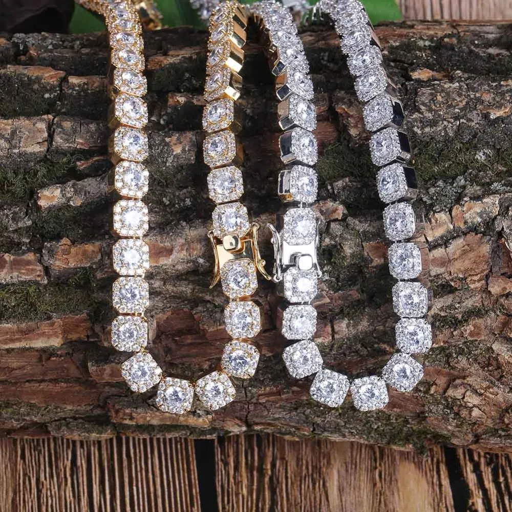 Ожерелье GUCY в стиле хип-хоп, Позолоченное серебряное, 10 мм, микро проложенное, много фианитов, 1 ряд, квадратная теннисная цепочка, ожерелье, подарок