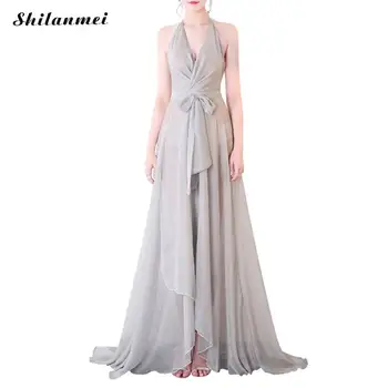 

Women Chiffon Dress Sleeveless V Neck Sexy Long Dress See Through Look Loose Vintage Evening Party Dresses Female Vestidos 2019