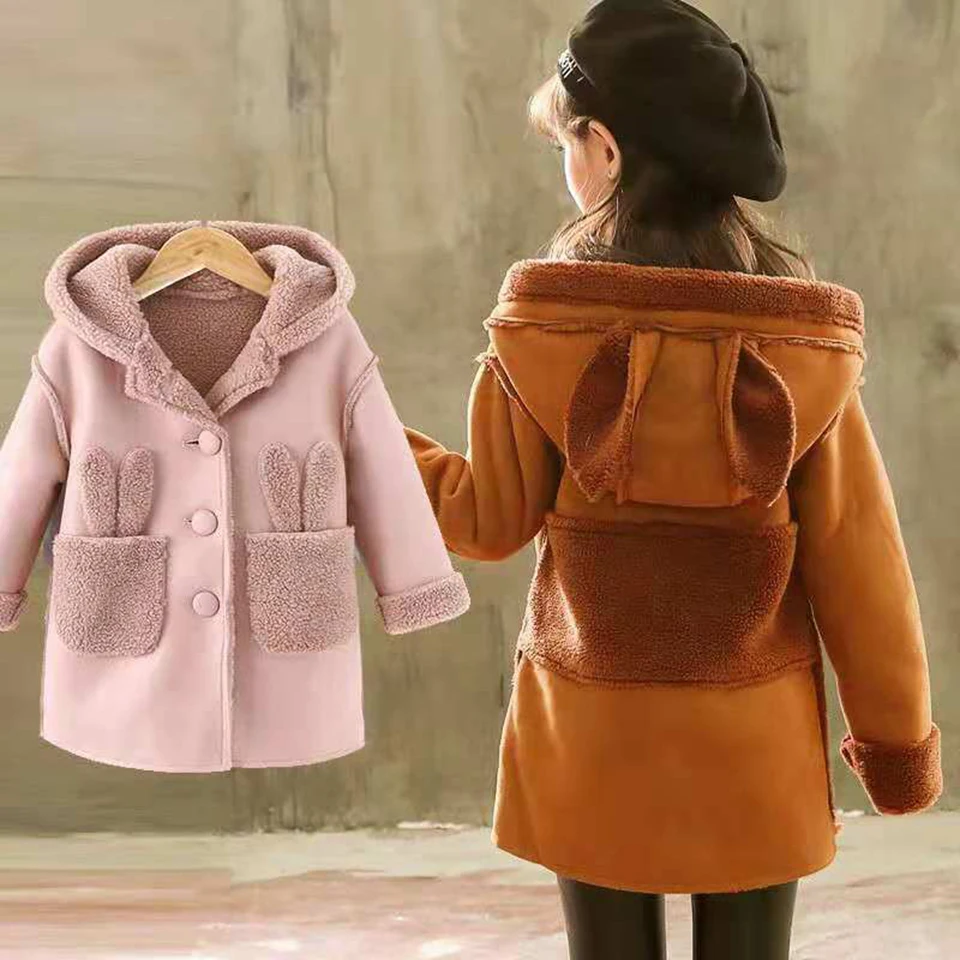 

2018 New Warm 3T-12 Years Girls Cotton Hooded Jackets & Coats Baby Kids Autumn Winter Girls Jackets Children Outwear Clothes
