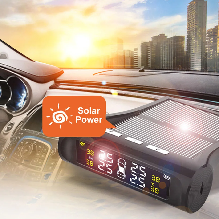Tire Pressure Monitor System Alarm 4 Internal / External Sensor Temperature Gauge Meter Car Solar Power TPMS Visture T01W T06N