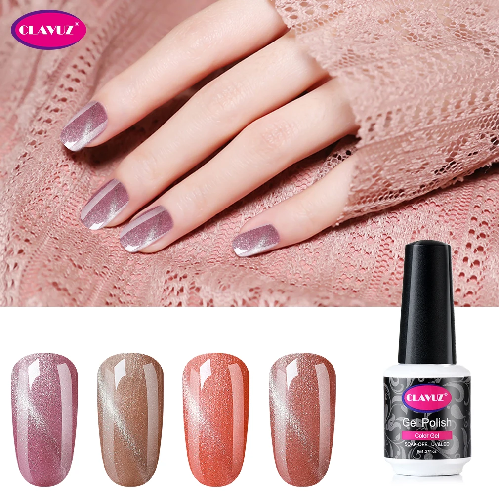 

CLAUVZ Pink Series Cat Eye UV Gel Nail Polish NEW 12 Colors LED Lamp Cat's Eye Nail Polish 8ML Hybrid Varnish Stamping Enamel
