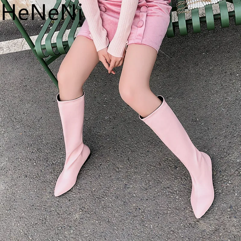 

Fashion Knee High Boots Women Thick Heels Long Boots Round Slip On Autumn winter Shoes Woman chunky wedges boots bota feminina