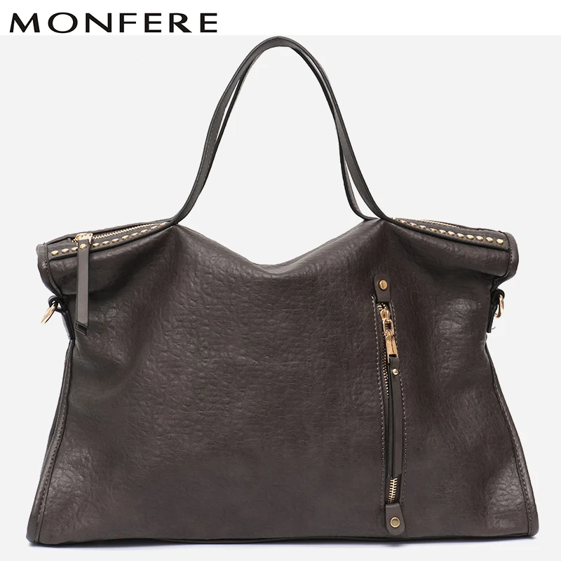 

CEZIRA Large Women Tote Designer Handbag Carry Shoulder Bag Vintage Rivets Handbag Female Zipper Pu Leather Messenger Purse Bag
