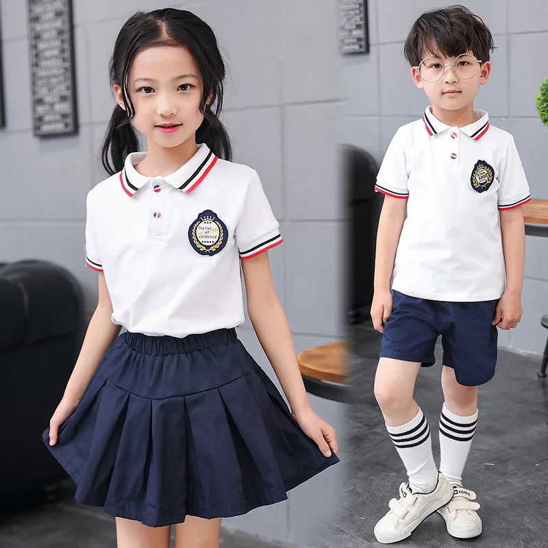 

New models Children Girls Boys School Uniforms Sets Cotton T-shirt +Pants Tutu Skirt Sets Boys Performing Suits