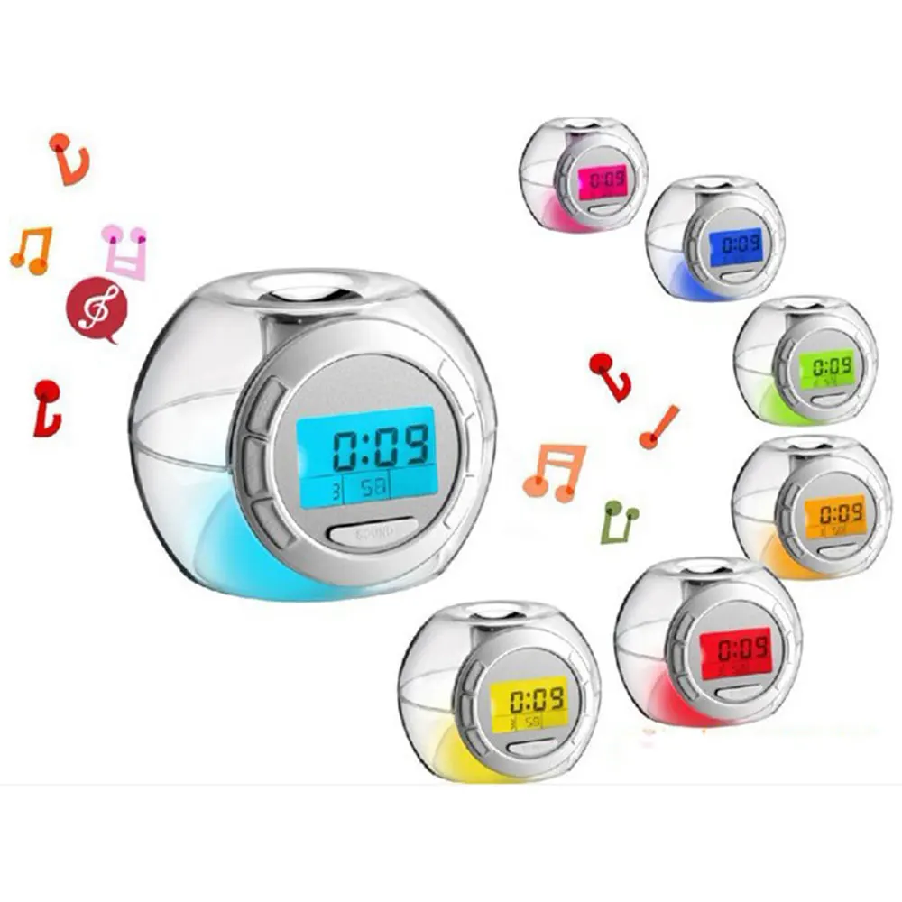 7 цветов Изменение светодиодный Будильник цифровой время Повтор свет термометр календарь