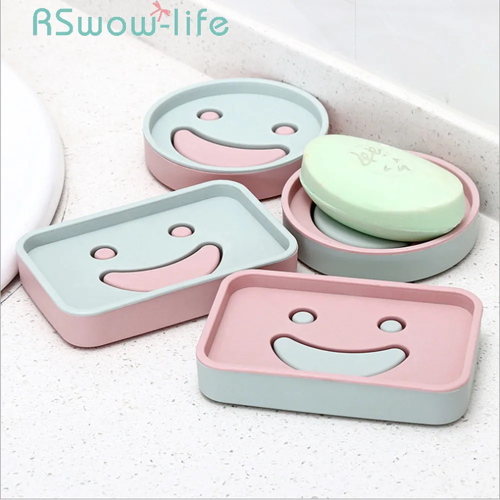

Cartoon Smiley Large Soap Box Bathroom Double Drain Soaps Tray Kitchen Soaps Case Soap Dish For Bathroom Gadgets