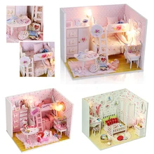 DIY DollHouse Miniature Wooden Model With 3D Furnitures Creative Handicrafts Doll house Wooden Toy Birthday Gift For Children #E