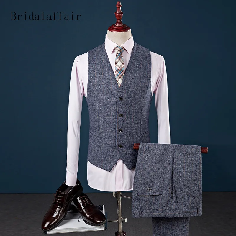 Bridalaffair классический мужской костюм комплект из 3 предметов Terno Masculino две кнопки клетчатые костюмы Бизнес Повседневное Стиль Slim Fit Куртка Брюки