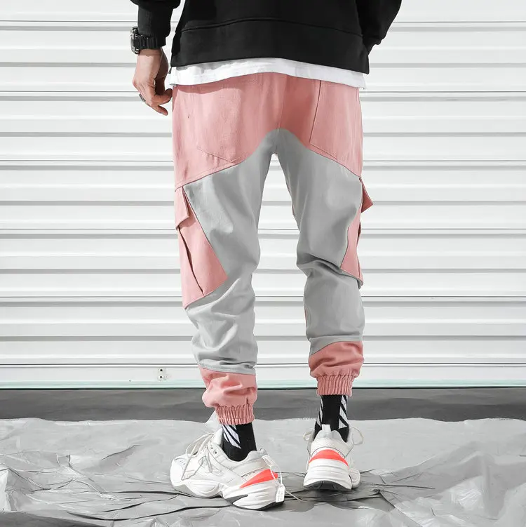 New Cargo Harem Pink Pants Mens Casual Joggers Baggy Trousers Harajuku Streetwear Hip Hop Pants Men Fashionable Sweatpants