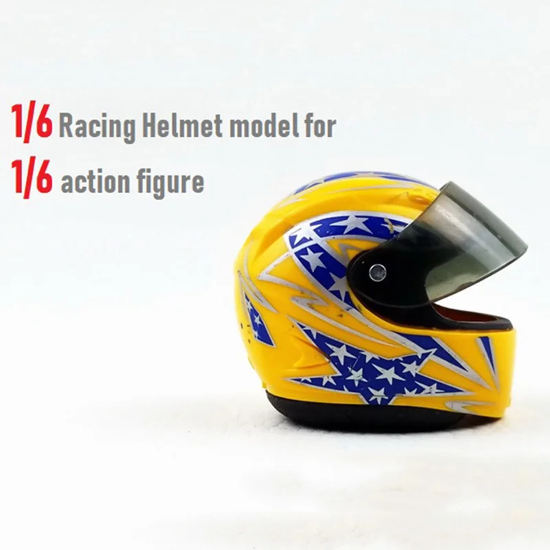 

1/6 Scale Simulation Doll Racer Helmet Model Racing Motorcycle Driver Hard Hat Shield Cap for 12' Action figure Accessories